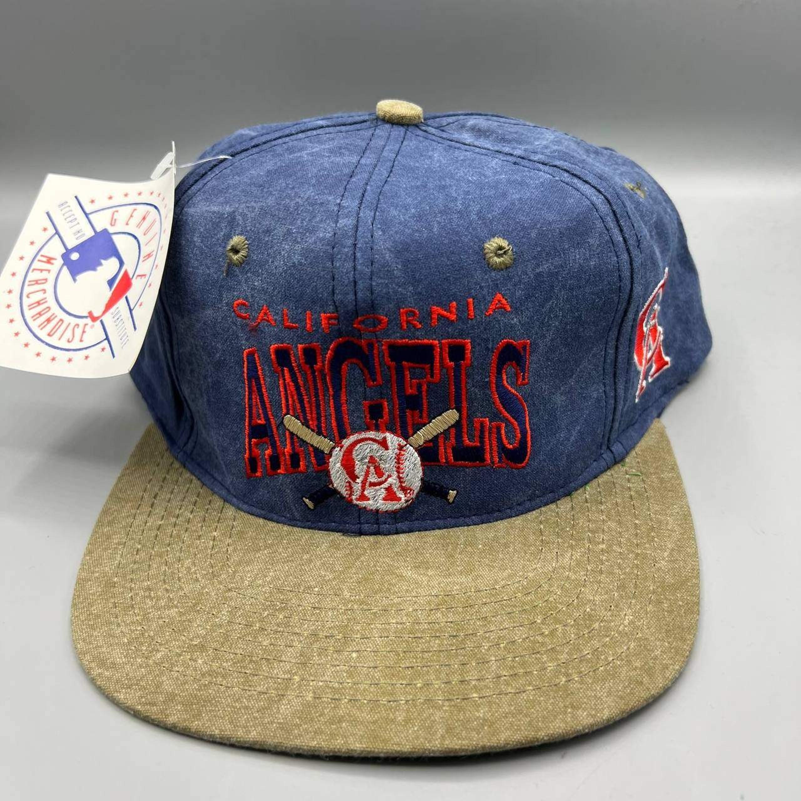 Vintage California Angels Hat Men Blue Brown Signatures Snap Back Cap New