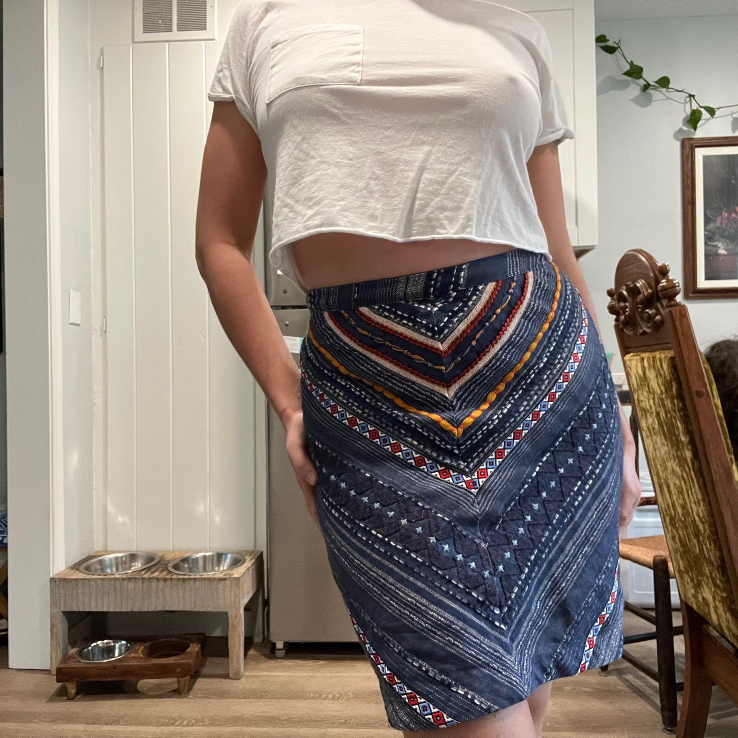 Maeve by Anthropologie high waist boho skirt blue orange