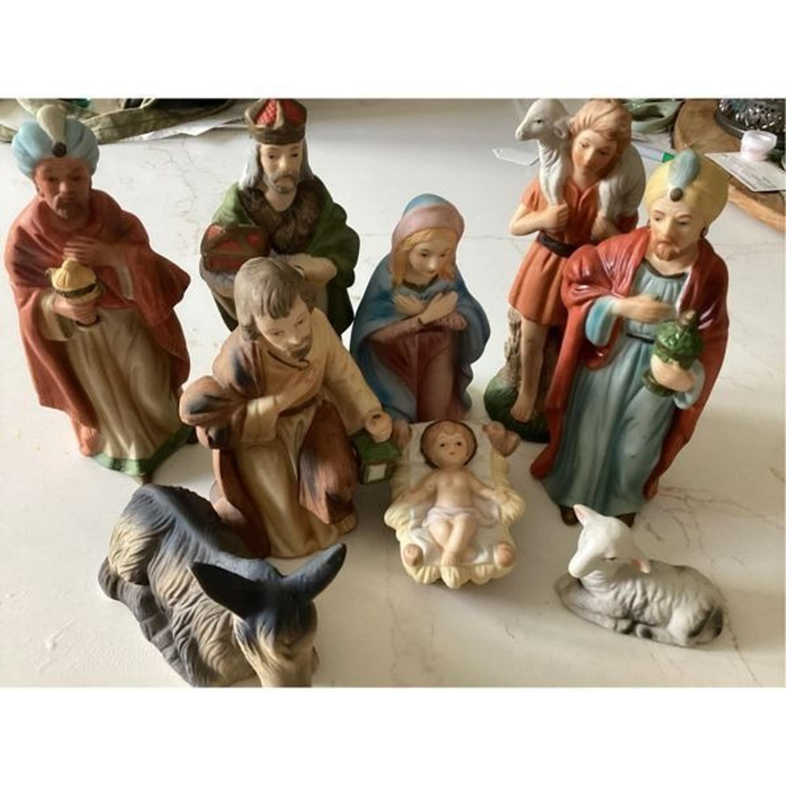 Homco Porcelain Bisque Nativity Complete Set 9 Pieces Vintage #5216 - Hamco