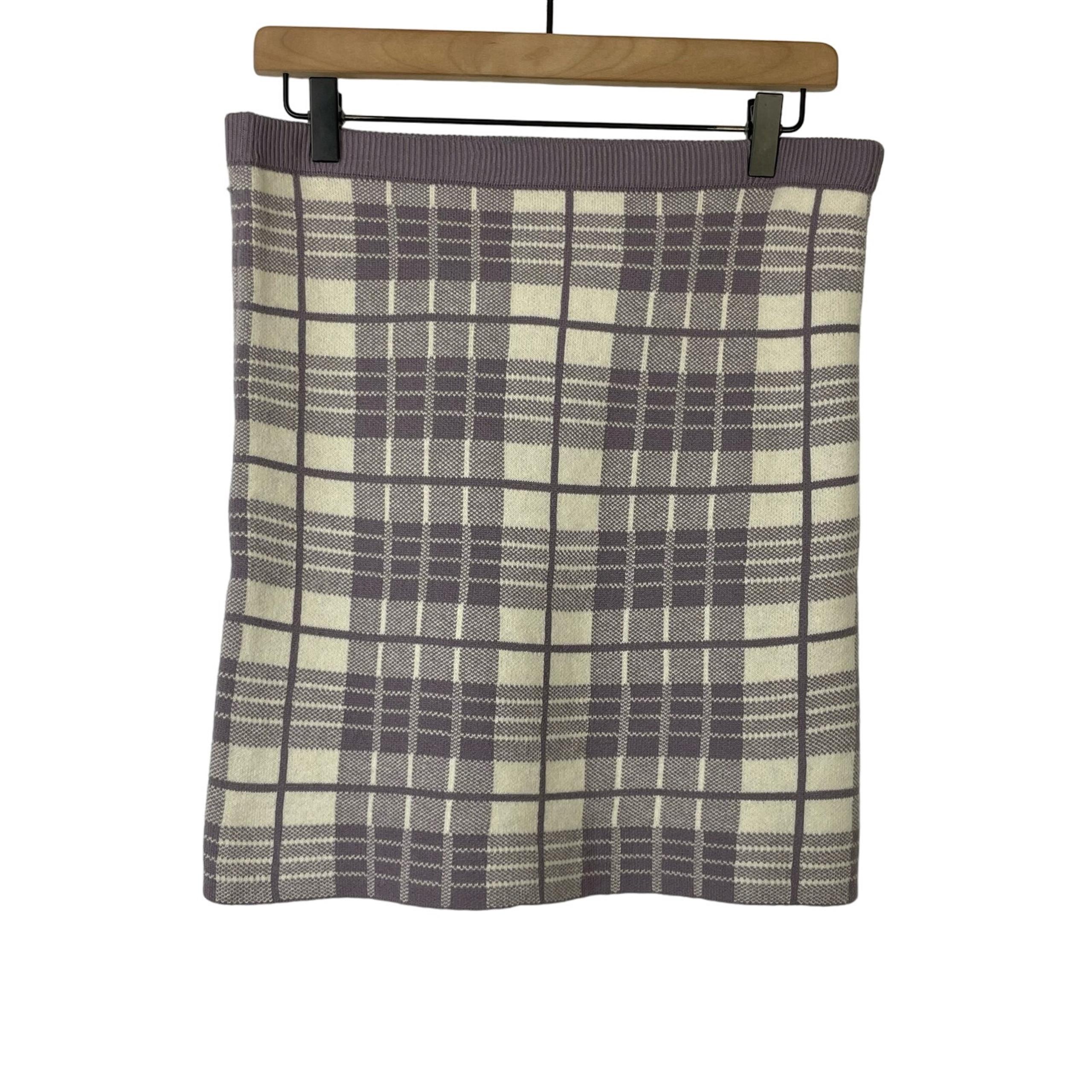 Large NWT Purple & Cream Plaid Knit Pull On Mini Skirt - Love Tree