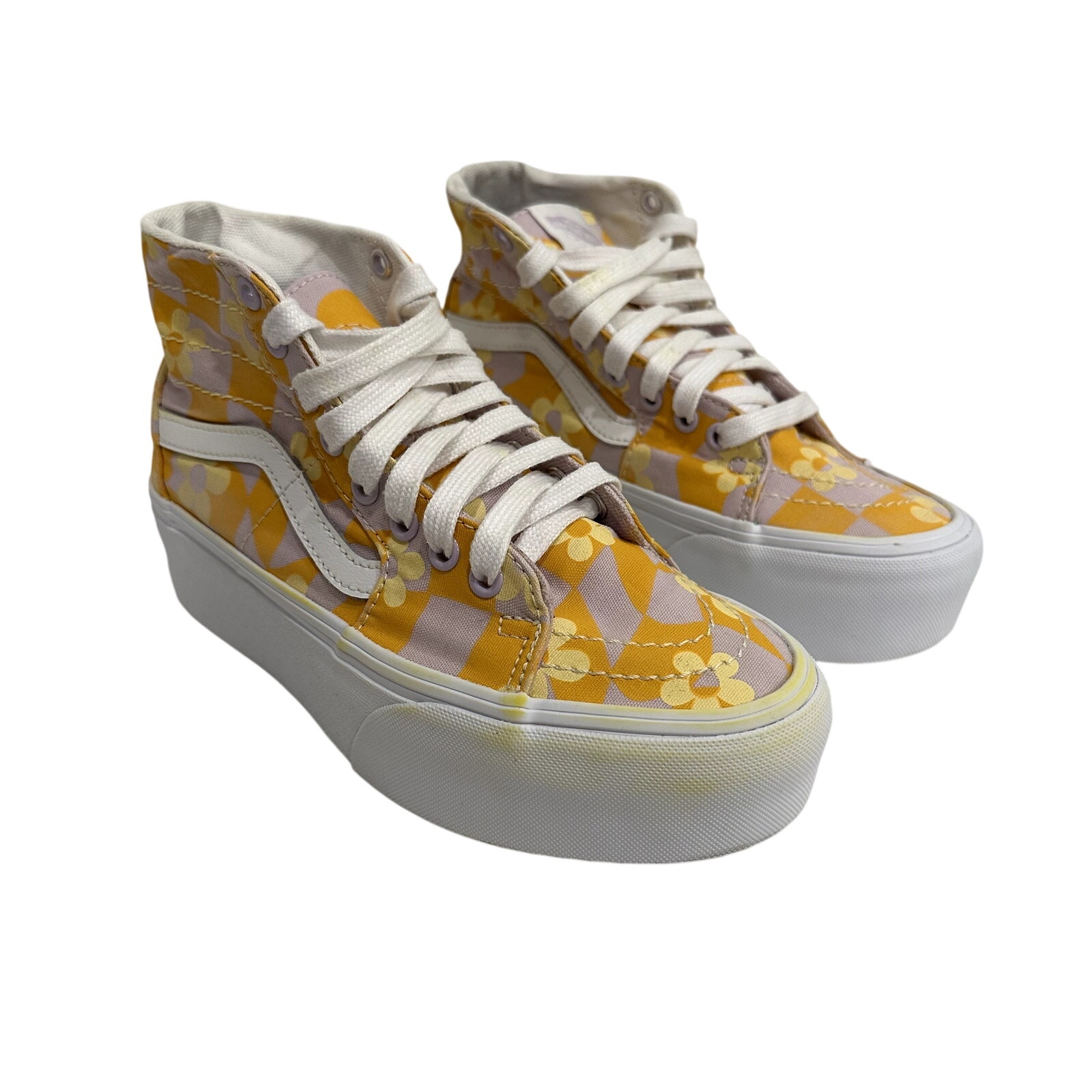 Vans Womens Sz 7 Yellow Floral Sk8-Hi Tapered Stackform Sneakers Casual Festival
