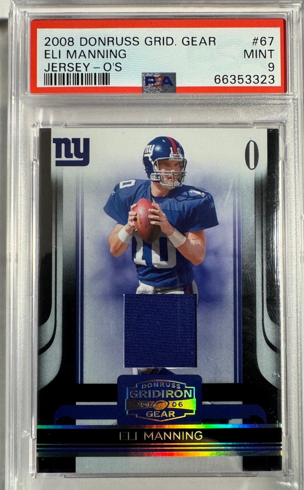 2008 DONRUSS GRIDIRON GEAR JERSEY-O'SELI MANNING #67 PSA 9 POP 1
