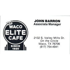 John Barron Waco Elite Cafe TX Vintage Business Card SD8-B6