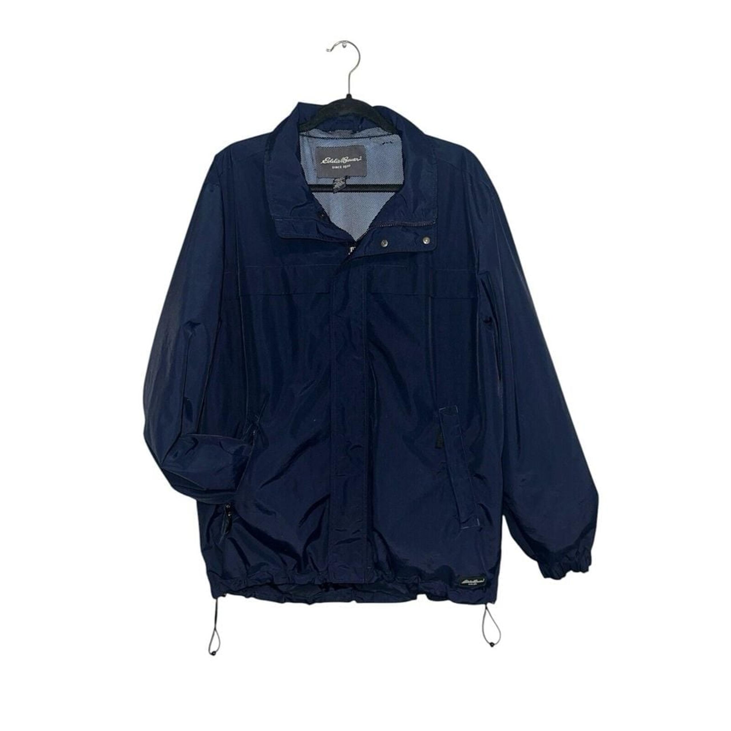 Eddie Bauer Five Pocket Navy Men's Wind Breaker Jacket Size Large Lined
