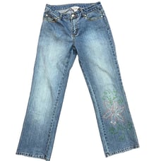 Vintage Lilly Pulitzer White Label Rhinestone Embellished Wide Leg Jeans Size 2