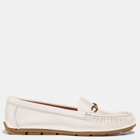 New Coach Women's Chalk Grainy Leather Flats