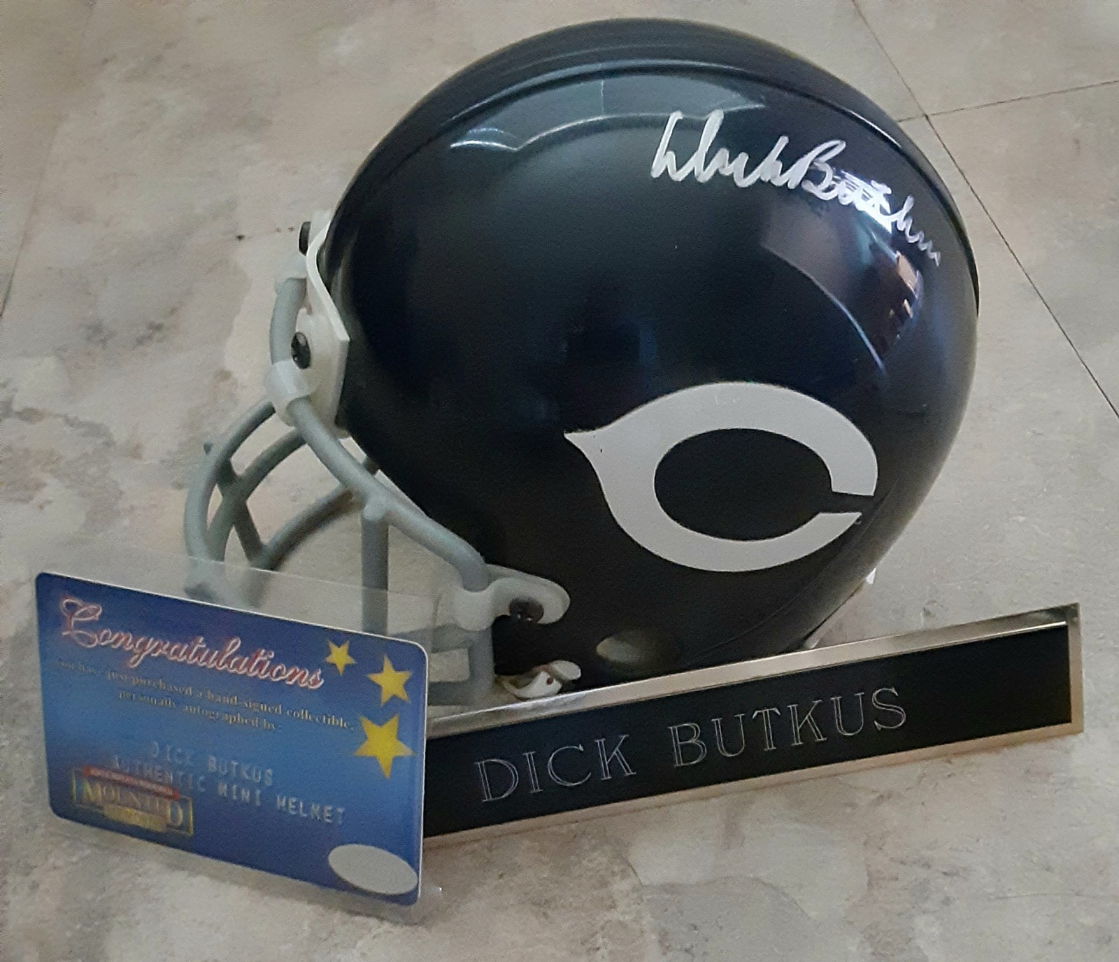 DICK BUTKUS AUTOGRAPHED SIGNED CHICAGO BEARS MINI HELMET AUTHENTICITY NAMEPLATE
