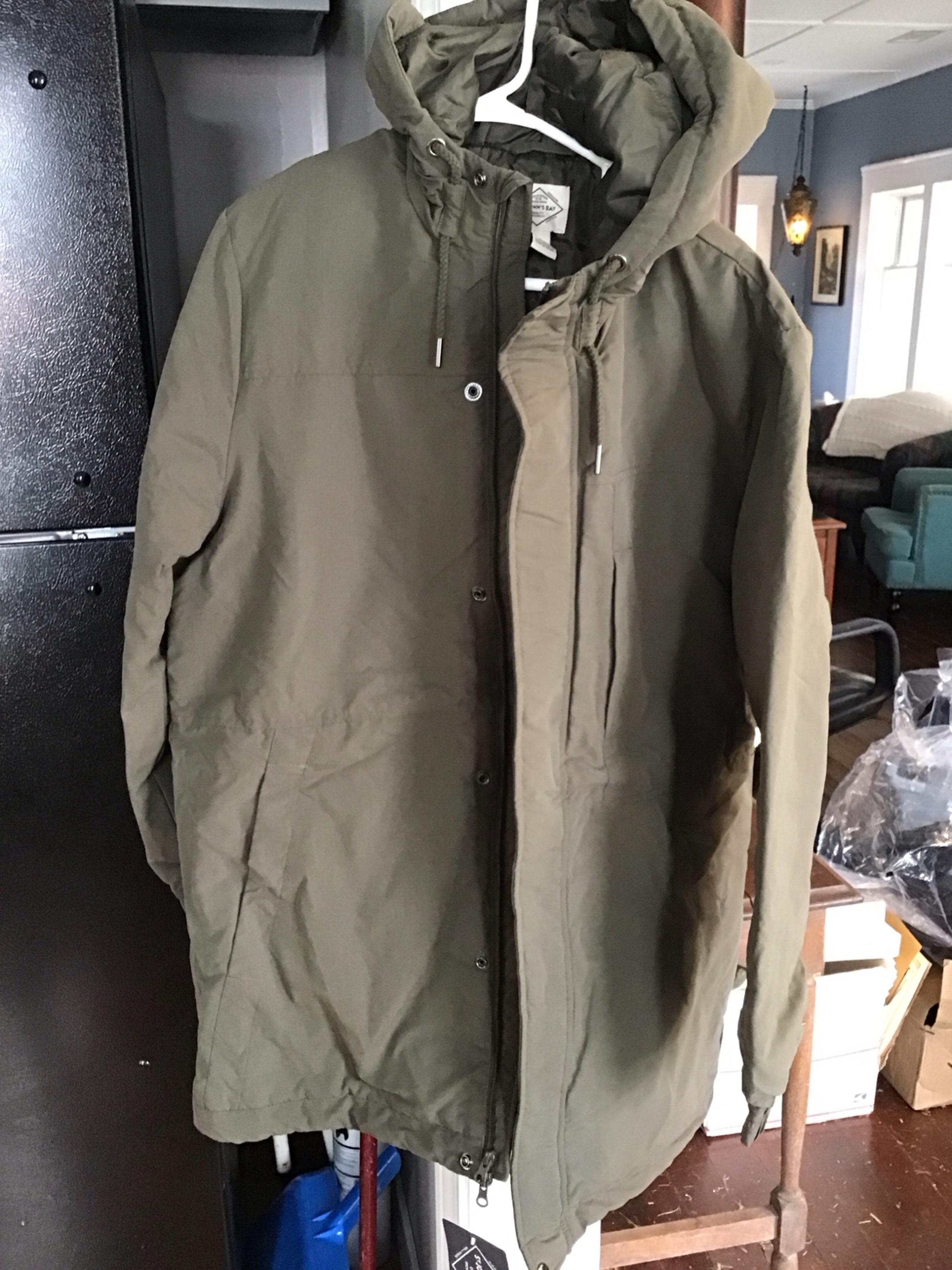 St. John’s bay jacket,coat, medium, new, olive, hood, poly fill, water resistant