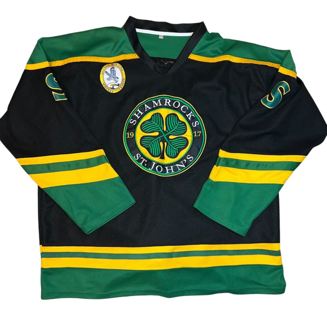 St John's Shamrocks #3 Ross The Boss Rhea Black Irish Hockey Jersey ~ Size XXXL