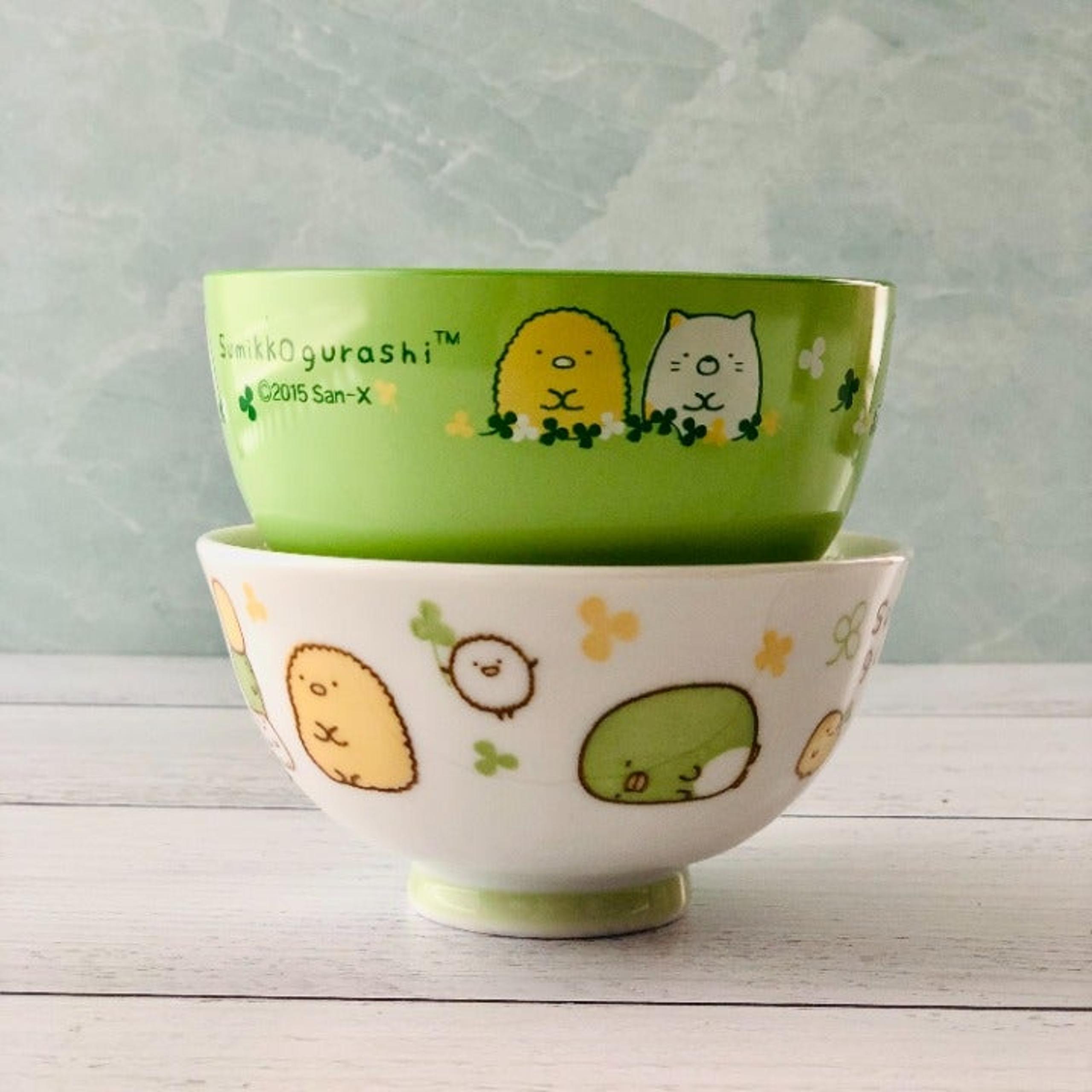 San-X Sumikko Gurashi 2pc Green/White Rice Bowl Set / Made in Japan