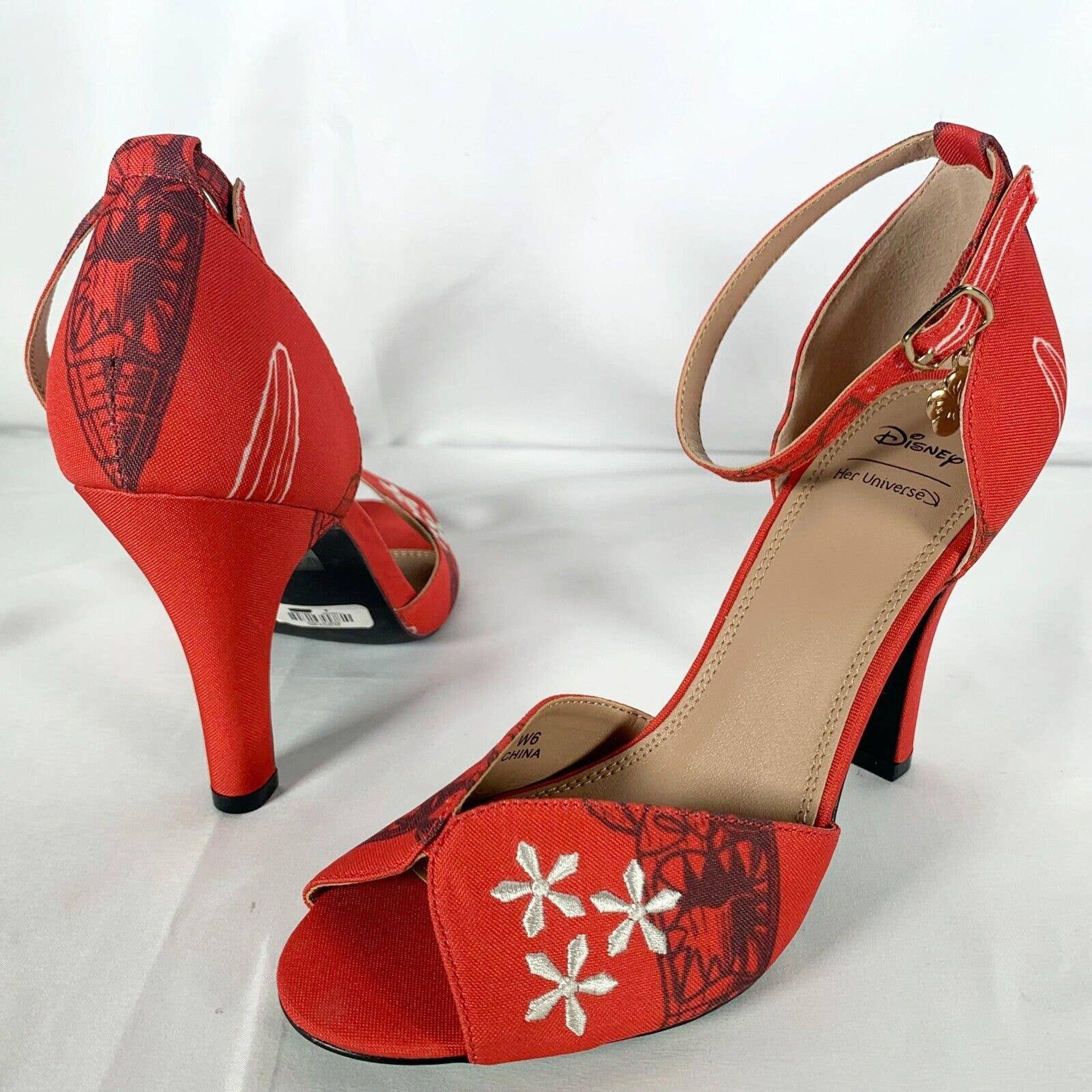 Disney Her Universe Lilo & Stitch Tiki Red Womens 6 Heels Embriodered Peep Toe