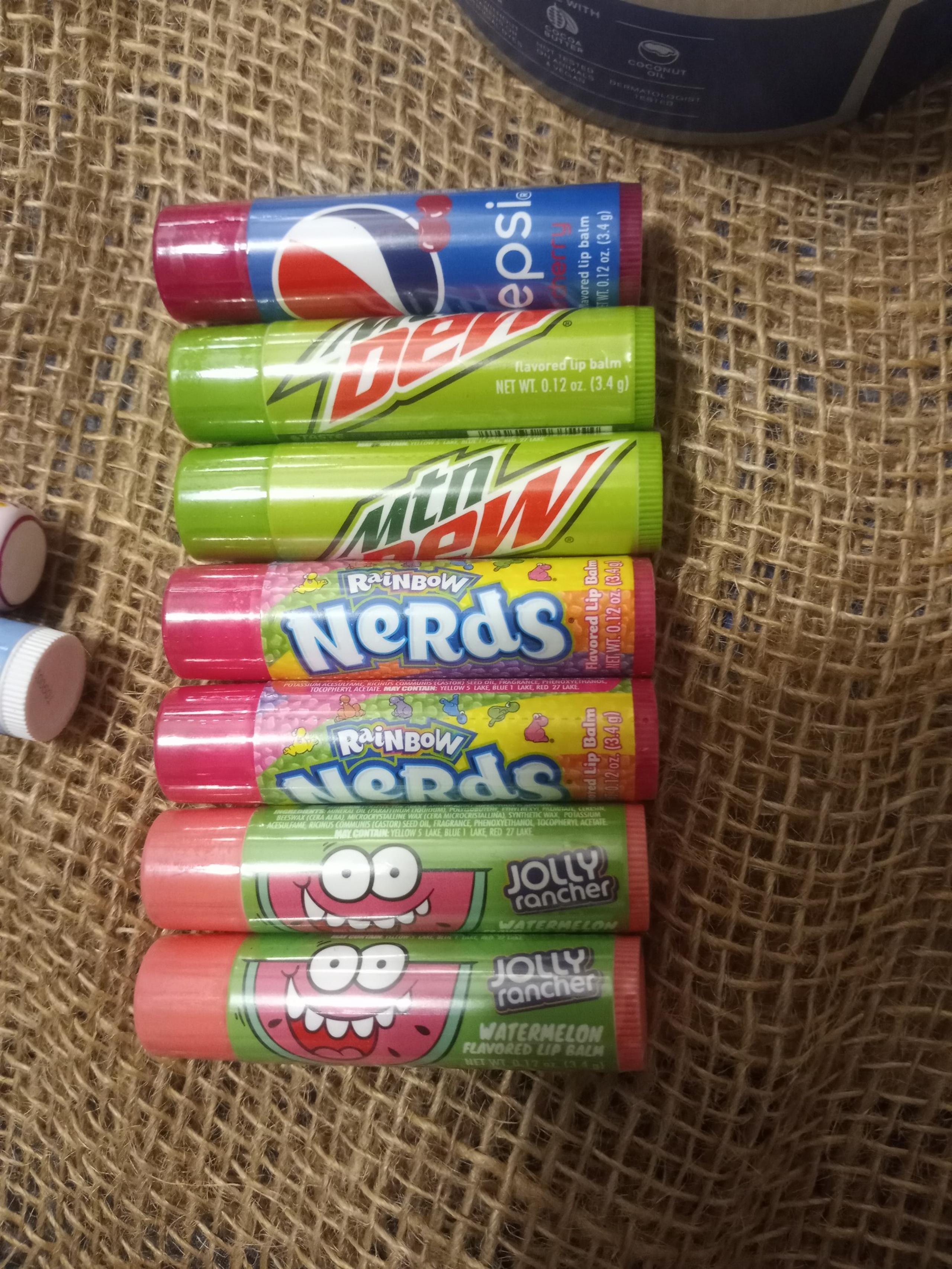 Sealed - ×7 Flavored Lip Balm Mt. Dew, Cherry Pepsi, Jolly Rancher & Nerds