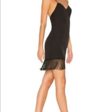 NBD Black Fringe Hem Sleeveless Cocktail Celine LBD Mini Dress NWT Size Medium