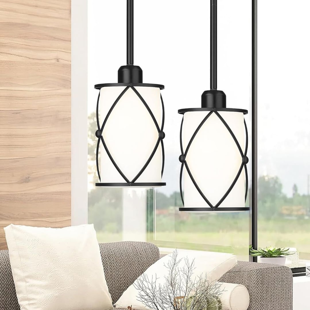 Osimir Glass Pendant Lights Kitchen Island, 2 Pack Modern Black Pendant Light 2