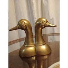 Vintage Pair of Brass Duck Bookends Mallard MCM Figurine Statue