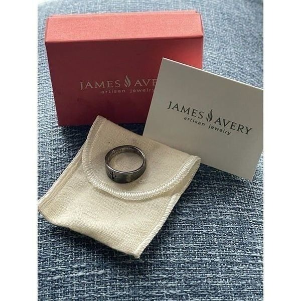 JAMES AVERY Signed 925 Silver Cut Out Cross Band Ring Size 8 Unisex Box Papers