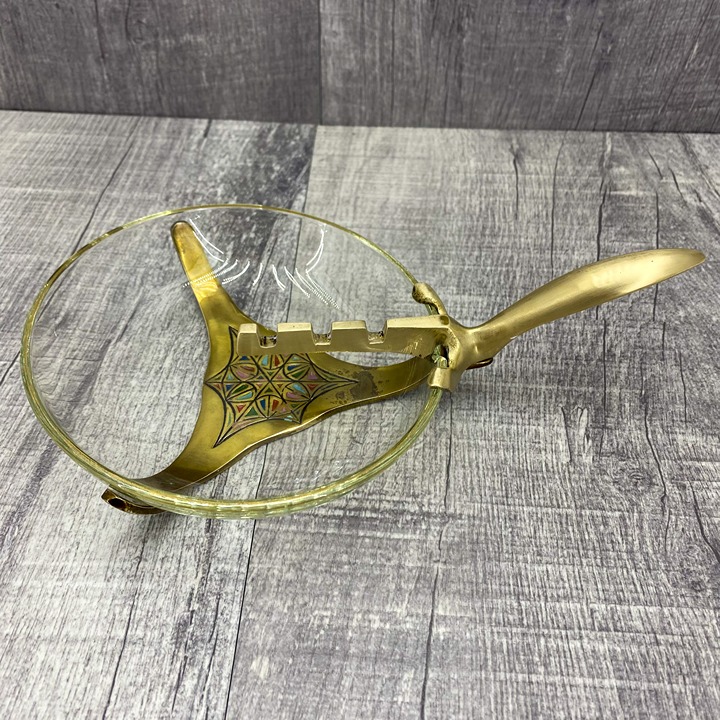 Vintage Rare Brass Ashtray With Glass Bowl & Enamel Inlay Made In Israel