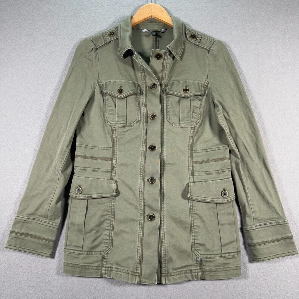White House Black Market Military Field Jacket Womens 8 Green Army Epaulette