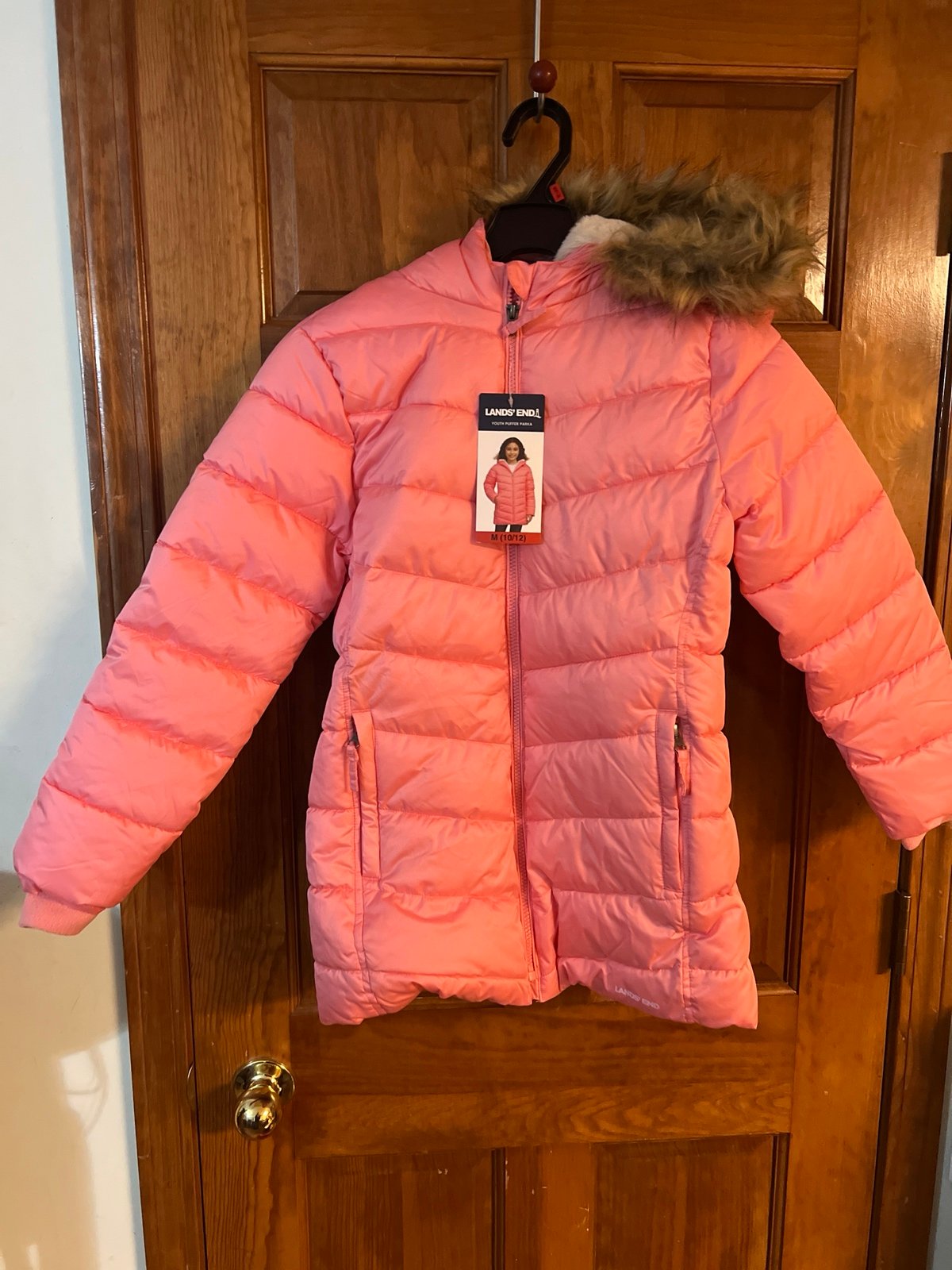 New Lands’ End Girls Pink Parka Long Jacket M 10-12 NWT