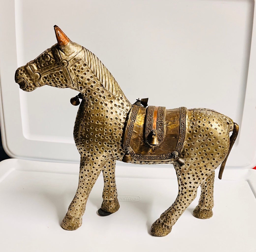 Vintage Hammered Metal Wrapped Horse Figure Statue