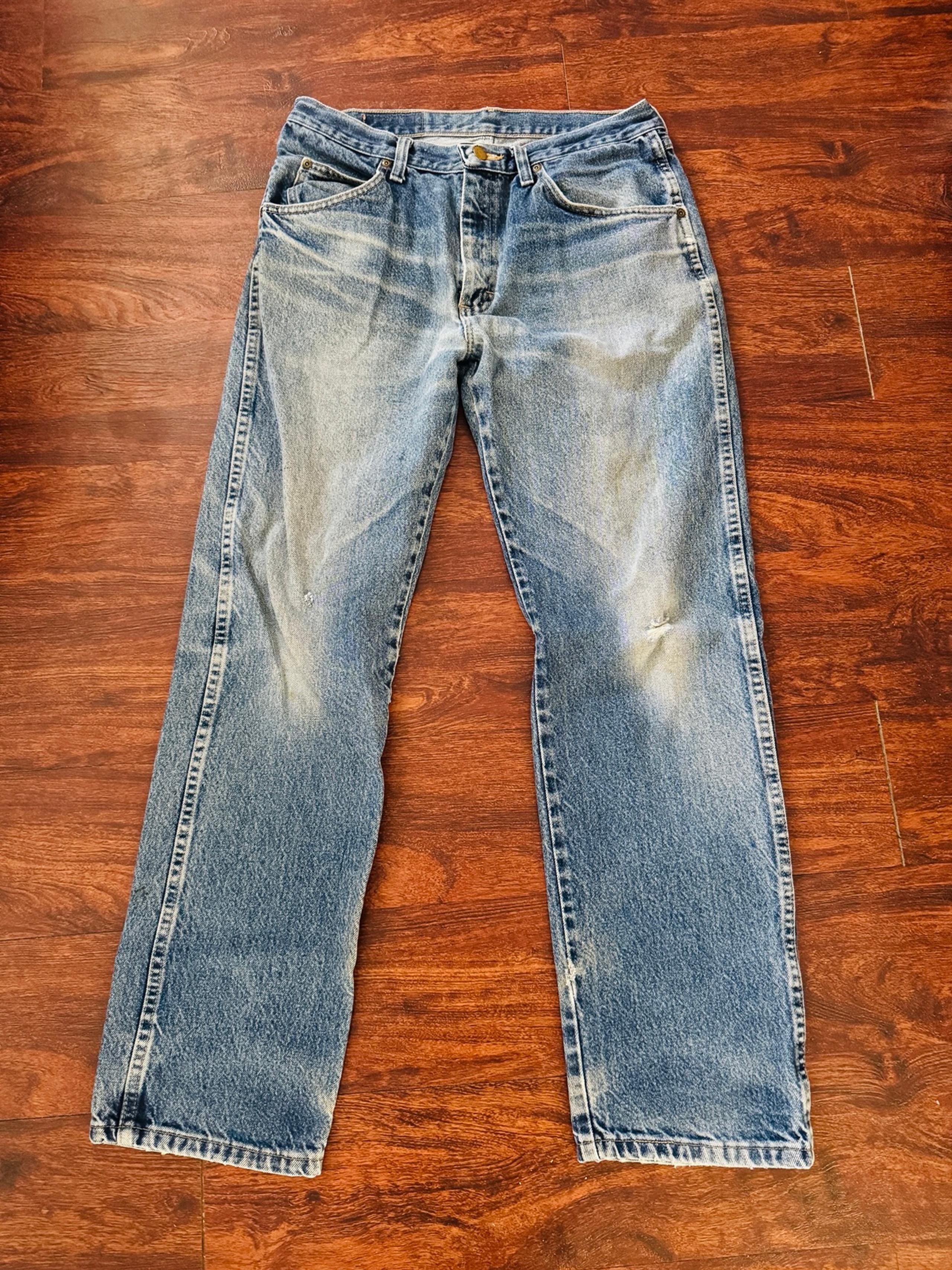 Wrangler Jeans Mens Blue Relaxed Straight Leg Rugged Work Wear Denim