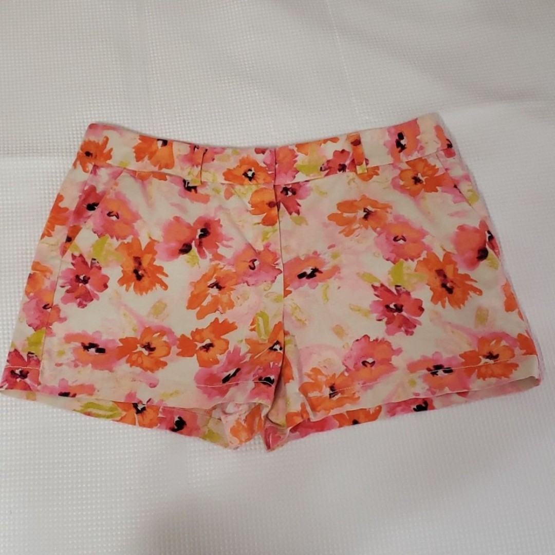 Loft, Ann Taylor. Colorful Pink/Orange Poppies Linen Look Material. Size 8 NWOT