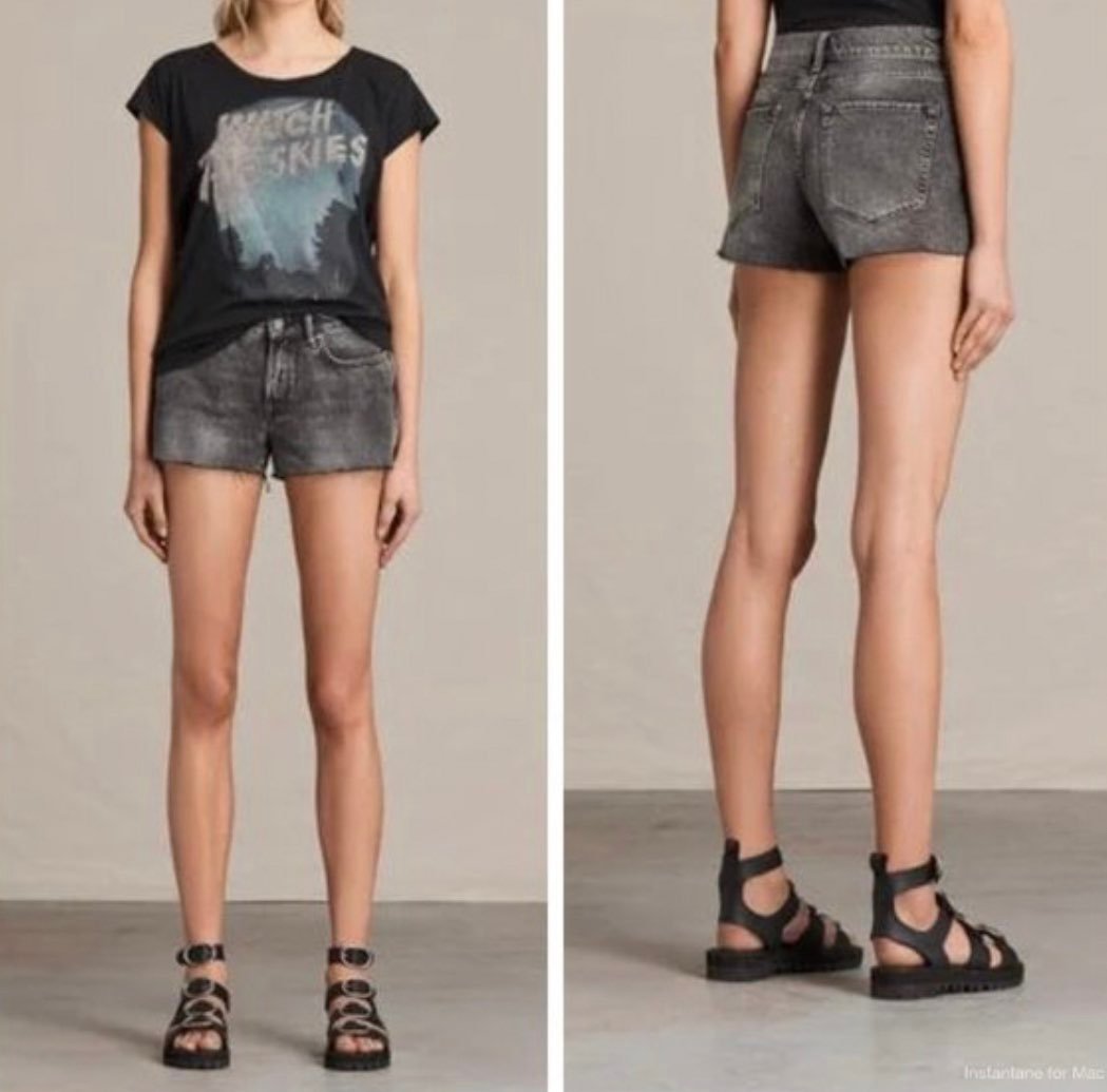 All Saints Gray Lea Denim Shorts (size 29)