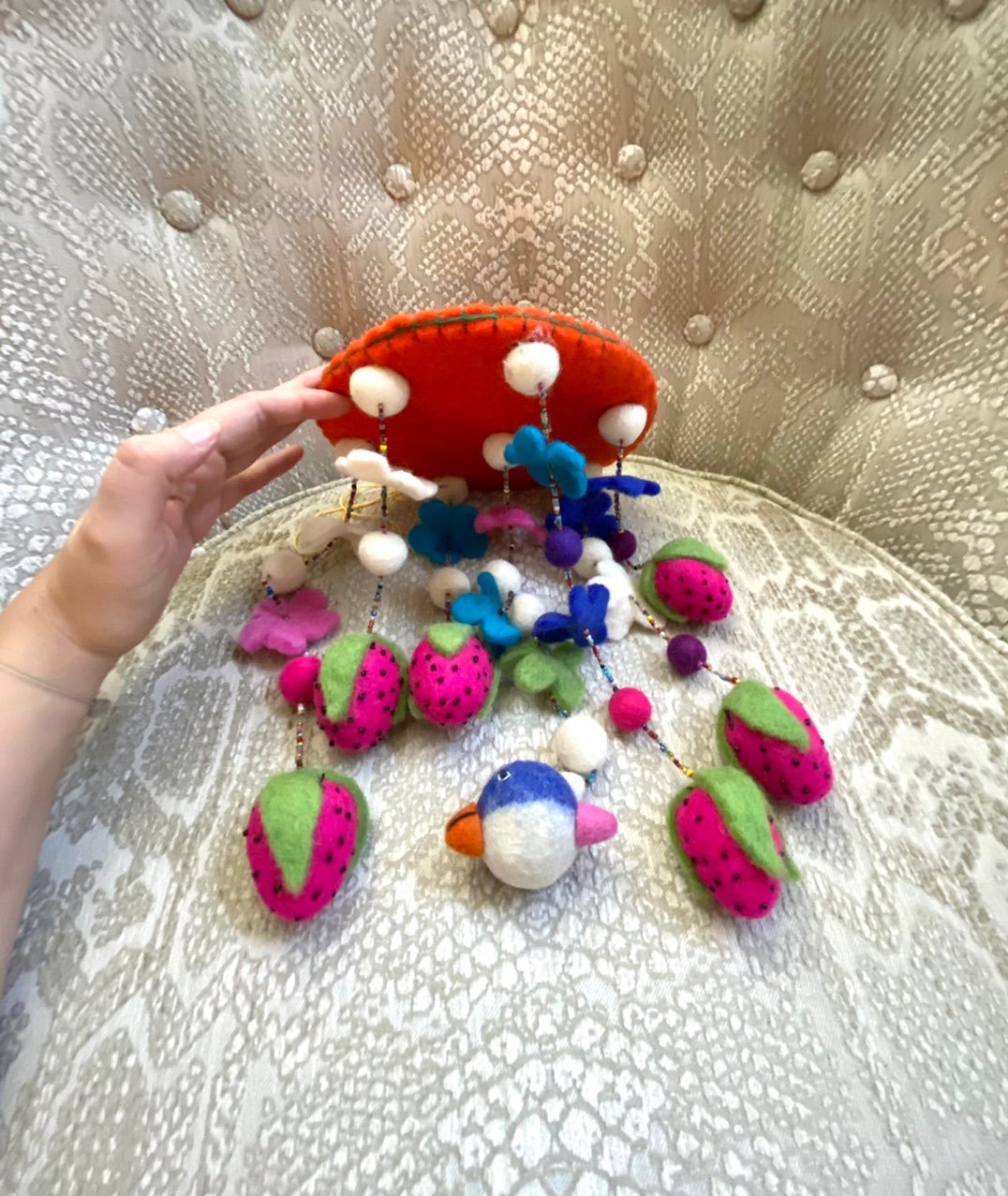 Adorable strawberry wool felt mobile