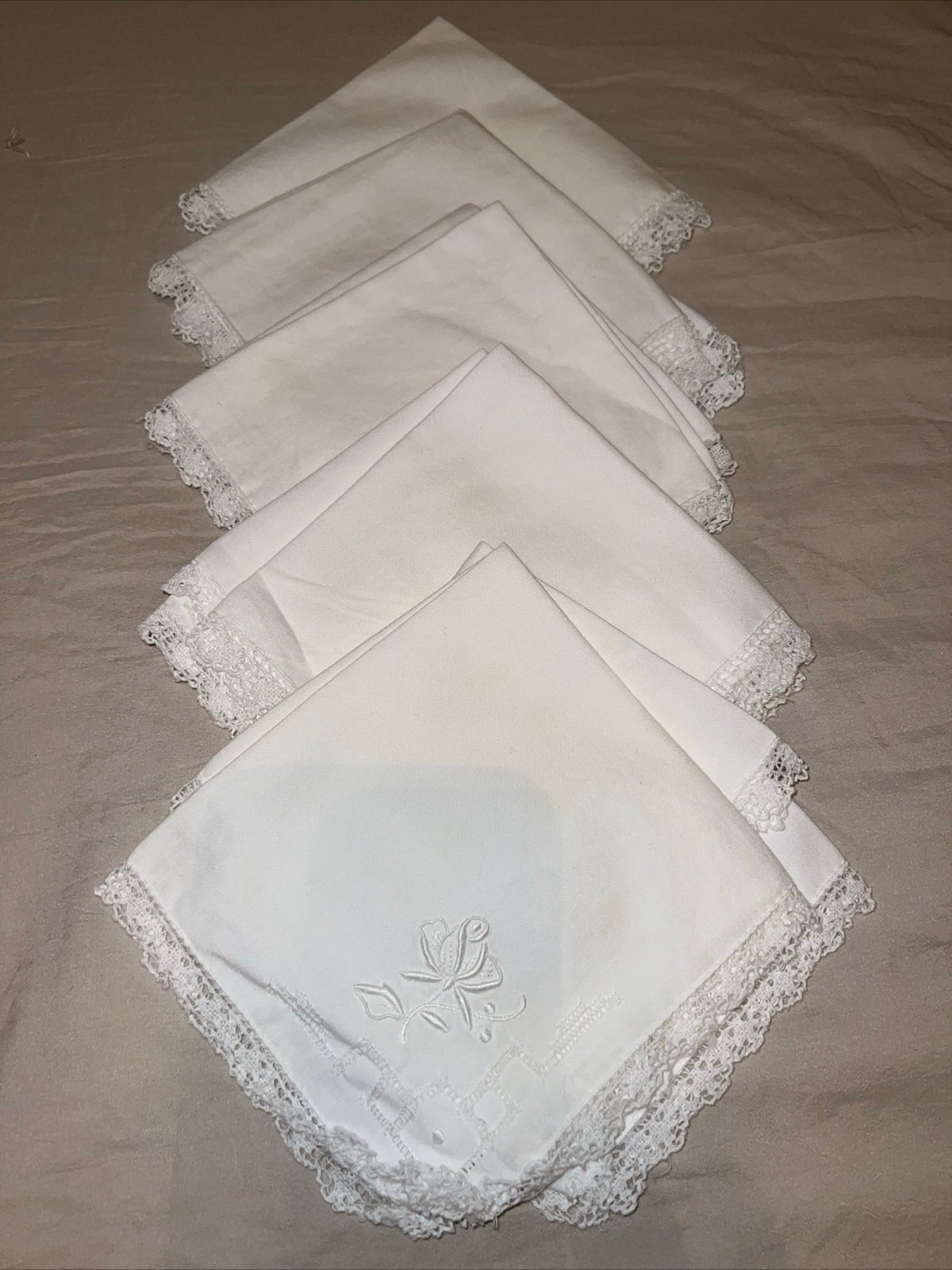 Napkins 11 Vintage Linen Handkerchief Napkin Placemat Handmade 11x11” Embroidery