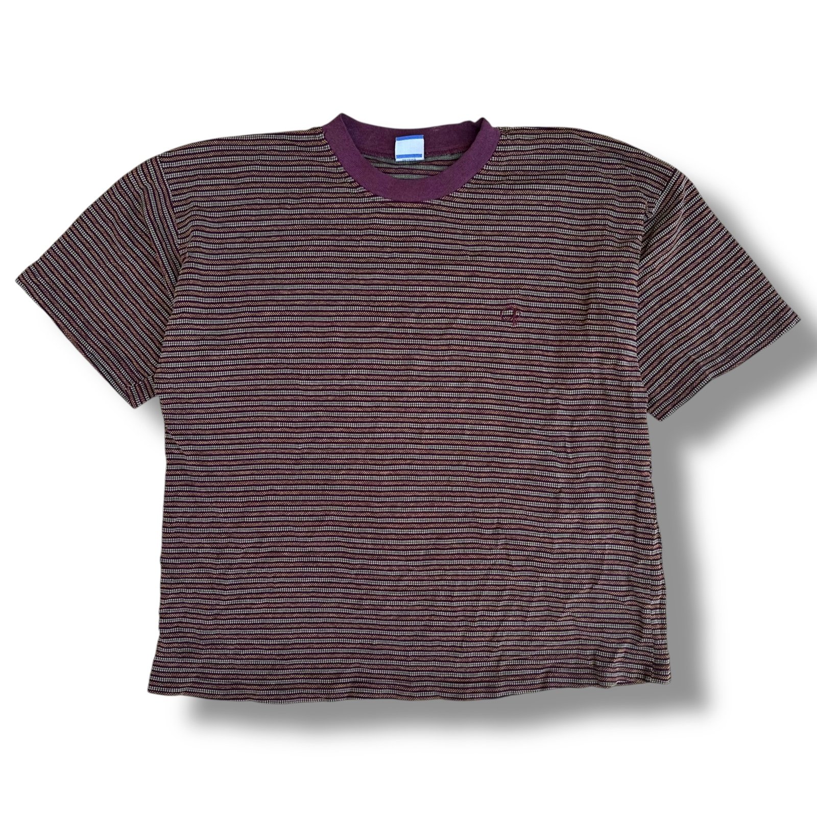 Vintage OP Ocean Pacific Striped Knit T-Shirt Maroon/Green Size XL 90s Y2K