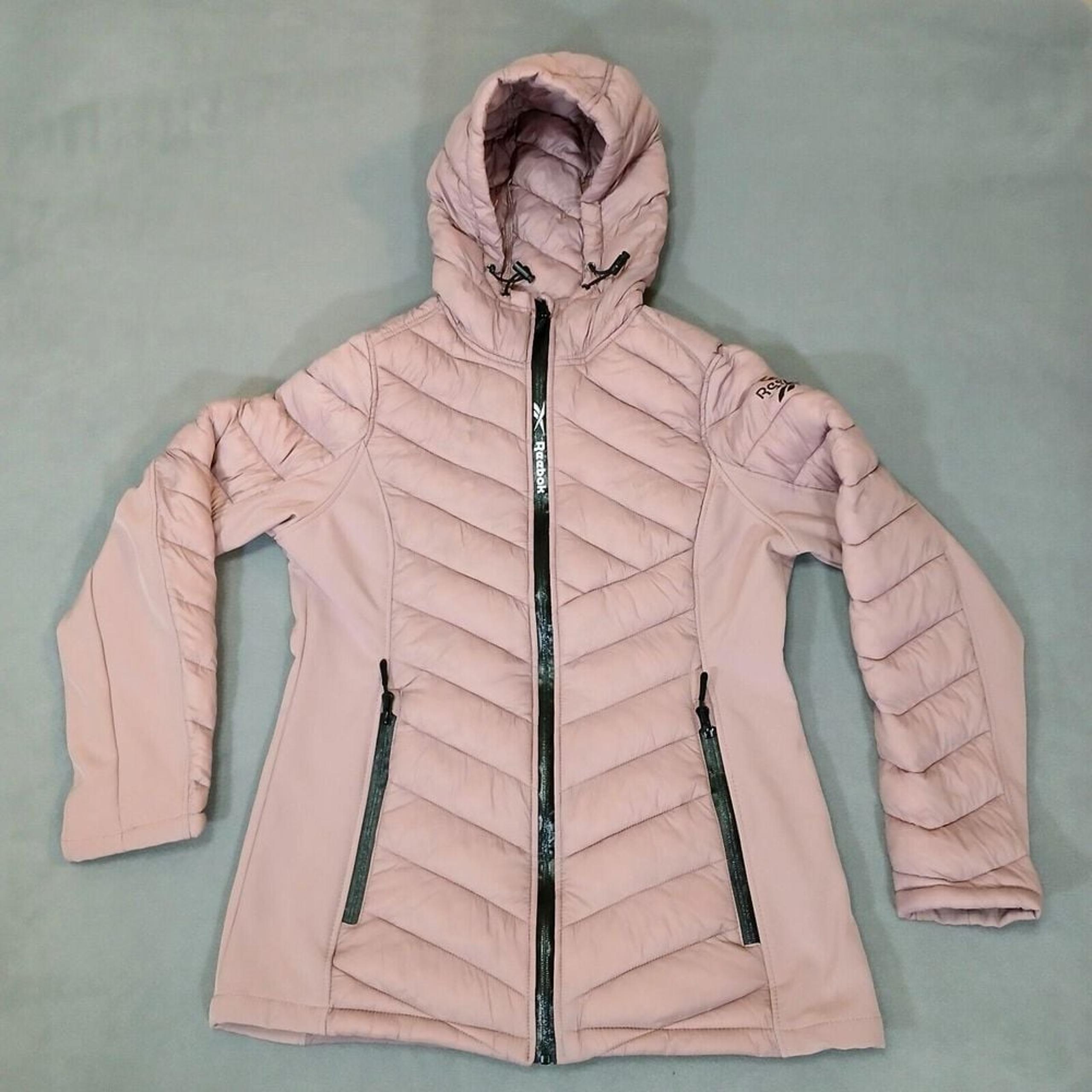 Reebok Womens Puffer Quilted Hoodie Jacket Coat Insulated Mauve Pink Medium Size