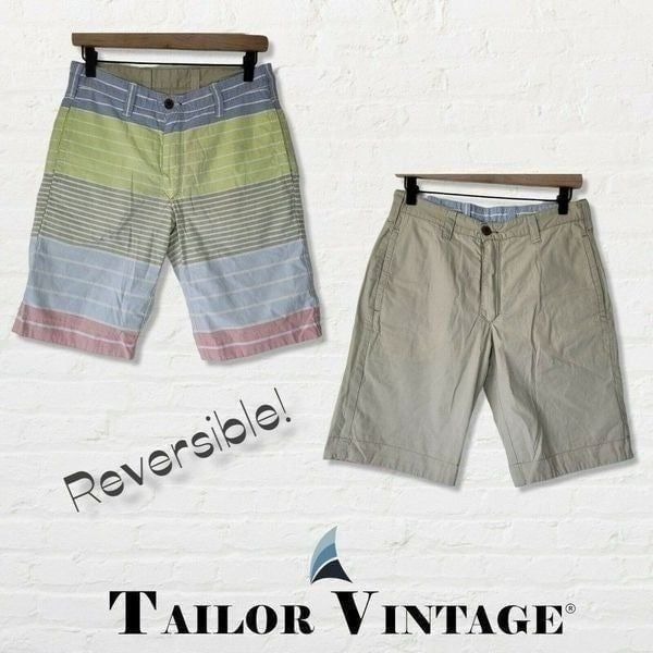 NWT Tailor Vintage Reversible Shorts Men's Size 28 Pastel Stripes and Khaki