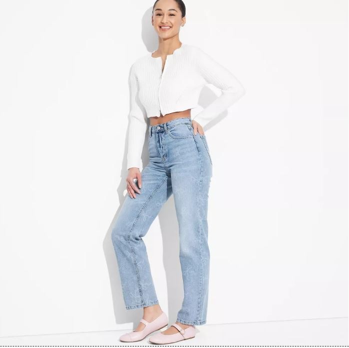 Wild Fable Women's High Rise Curvy Straight Jeans Medium Wash Bows Size 17 (NWT)