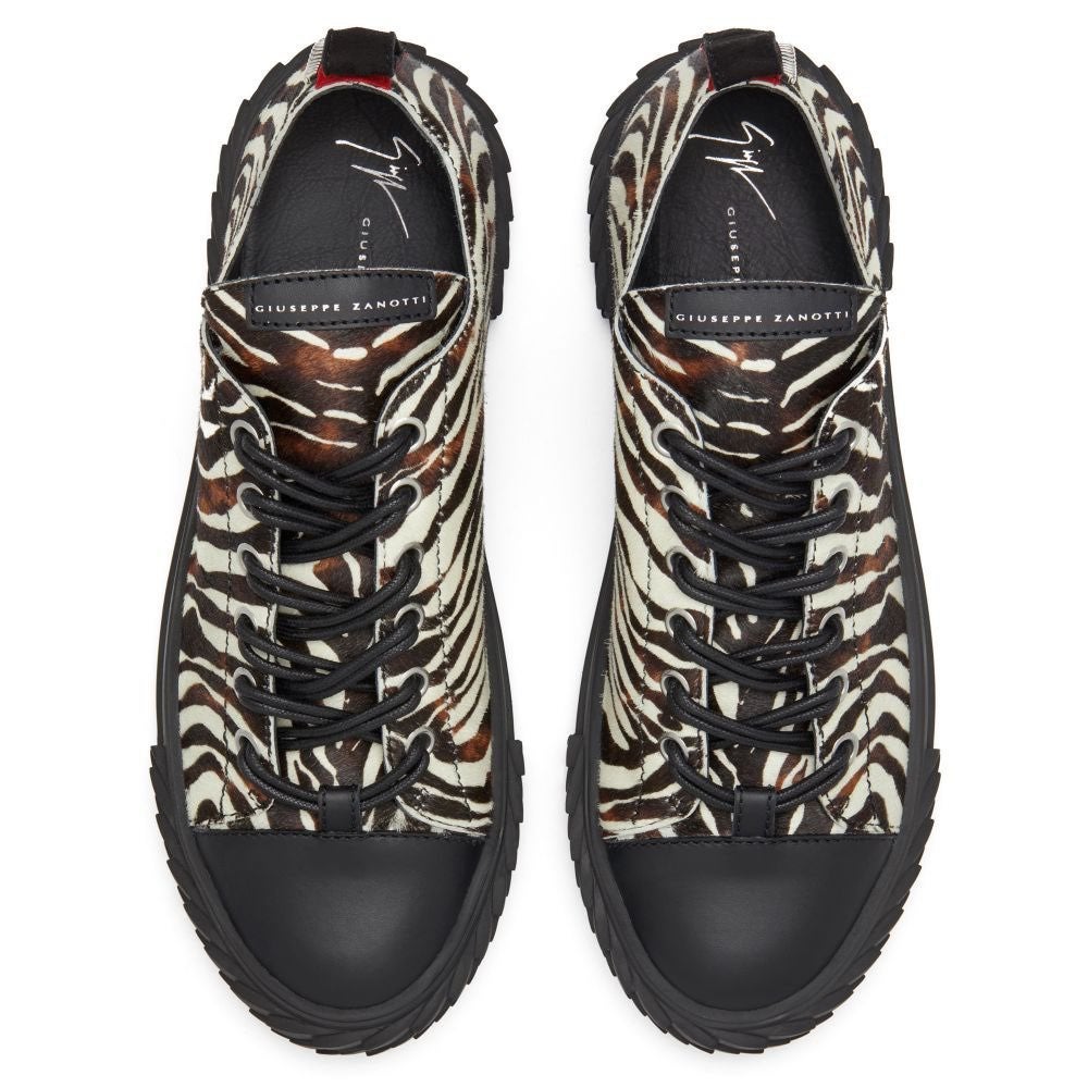 Giuseppe Zanotti Men's Natural Zebra Print Pony Skin Fashion Blabber Sneakers