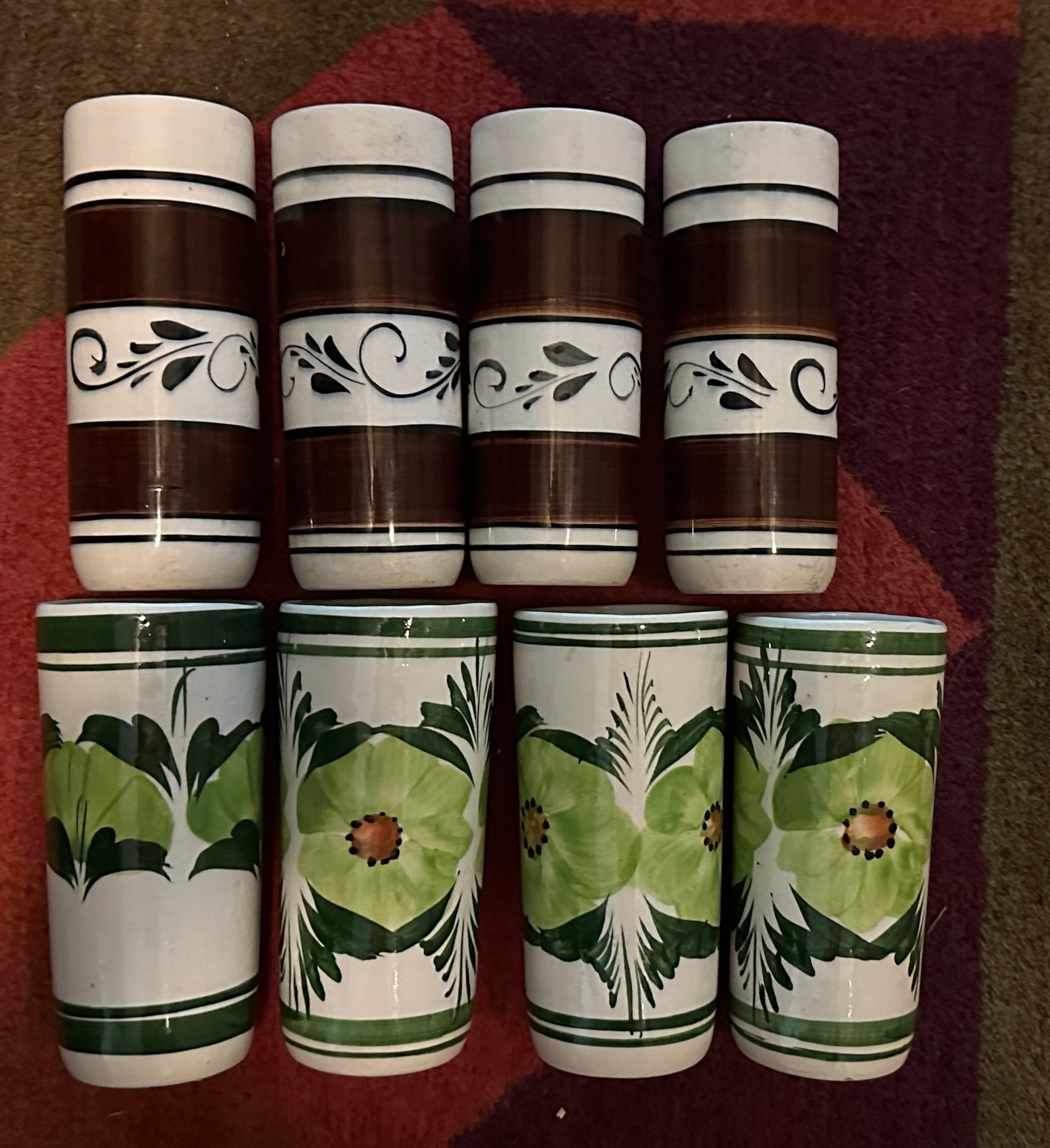 Art Pottery Stoneware Vases (8) 4 Brown Tones 4 Green Floral