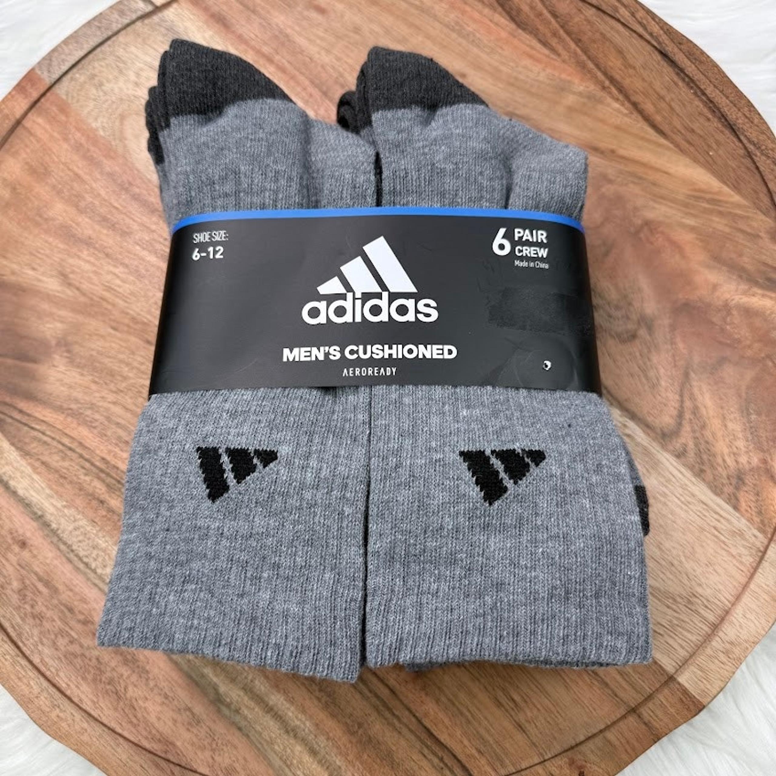 Adidas Men’s Cushioned 6 Pair Crew Socks Gray- Aeroready Sz 6-12