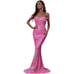 NWOT Faeriesty Hot Pink Sequin Mermaid Off The Shoulder Gown Size Jr. L Wns 8