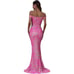 NWOT Faeriesty Hot Pink Sequin Mermaid Off The Shoulder Gown Size Jr. L Wns 8