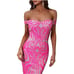 NWOT Faeriesty Hot Pink Sequin Mermaid Off The Shoulder Gown Size Jr. L Wns 8