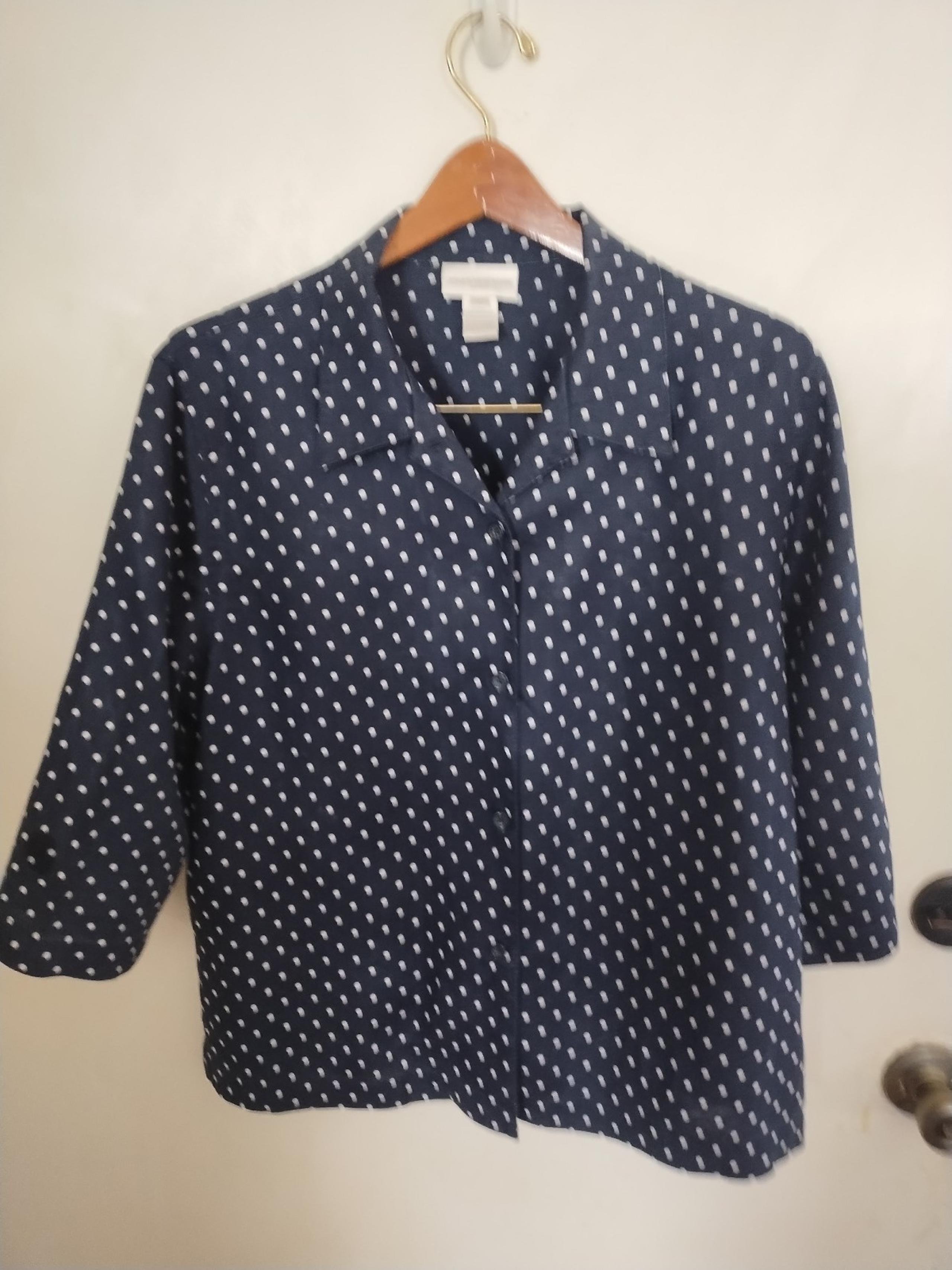 Jones New York Sport Black/White Polka Dot Button Down Short ~ 12