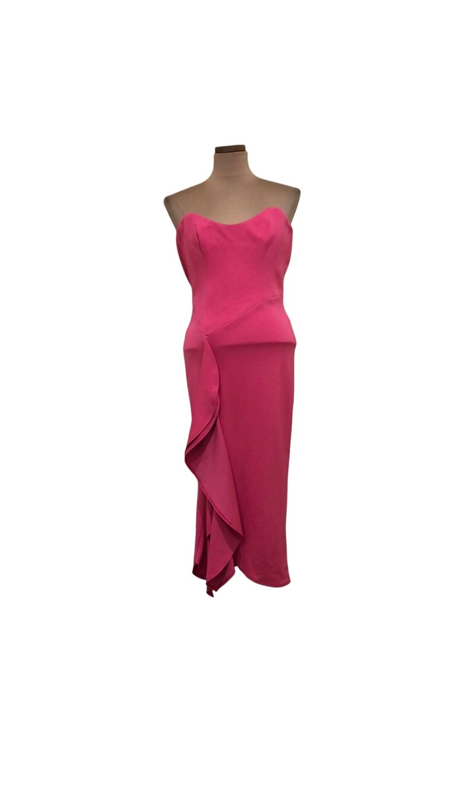Katie May Rowan Midi Dress Size Small Pink Punch Ruffle Hem