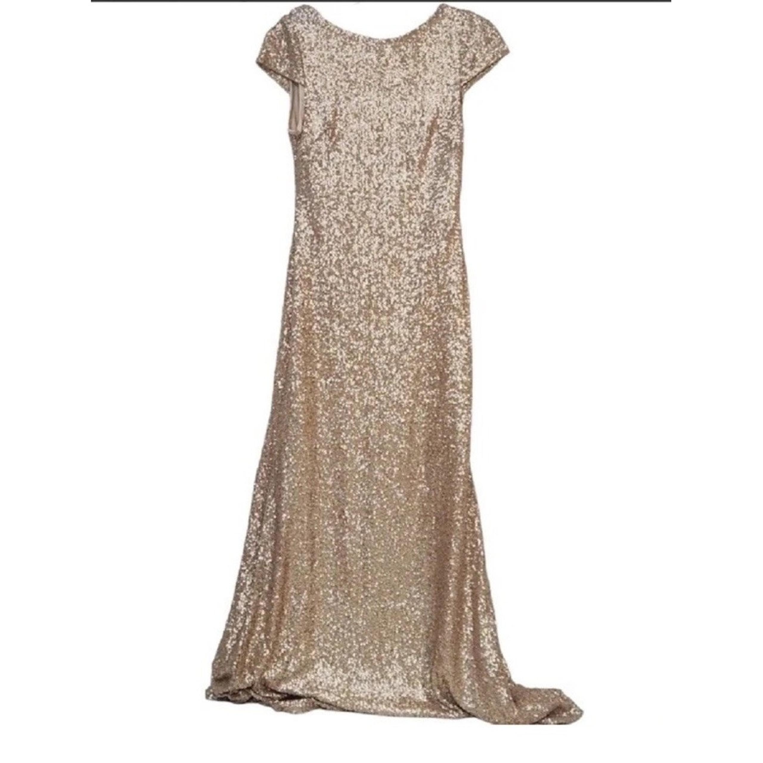 Sorella Vita Cowl Back Sequin Gown Gold Cap Sleeve Maxi Dress Sz 12