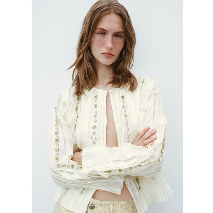 NWT Zara Rare Bloggers Fav Beaded Rhinestone sequins Ruffled Cardigan Jacket M