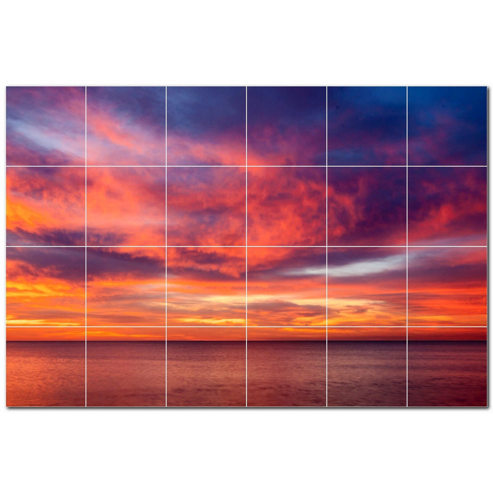 Sunset Ceramic Tile Wall Mural PT500992. 48 W x 32 H (24) 8x8 tiles
