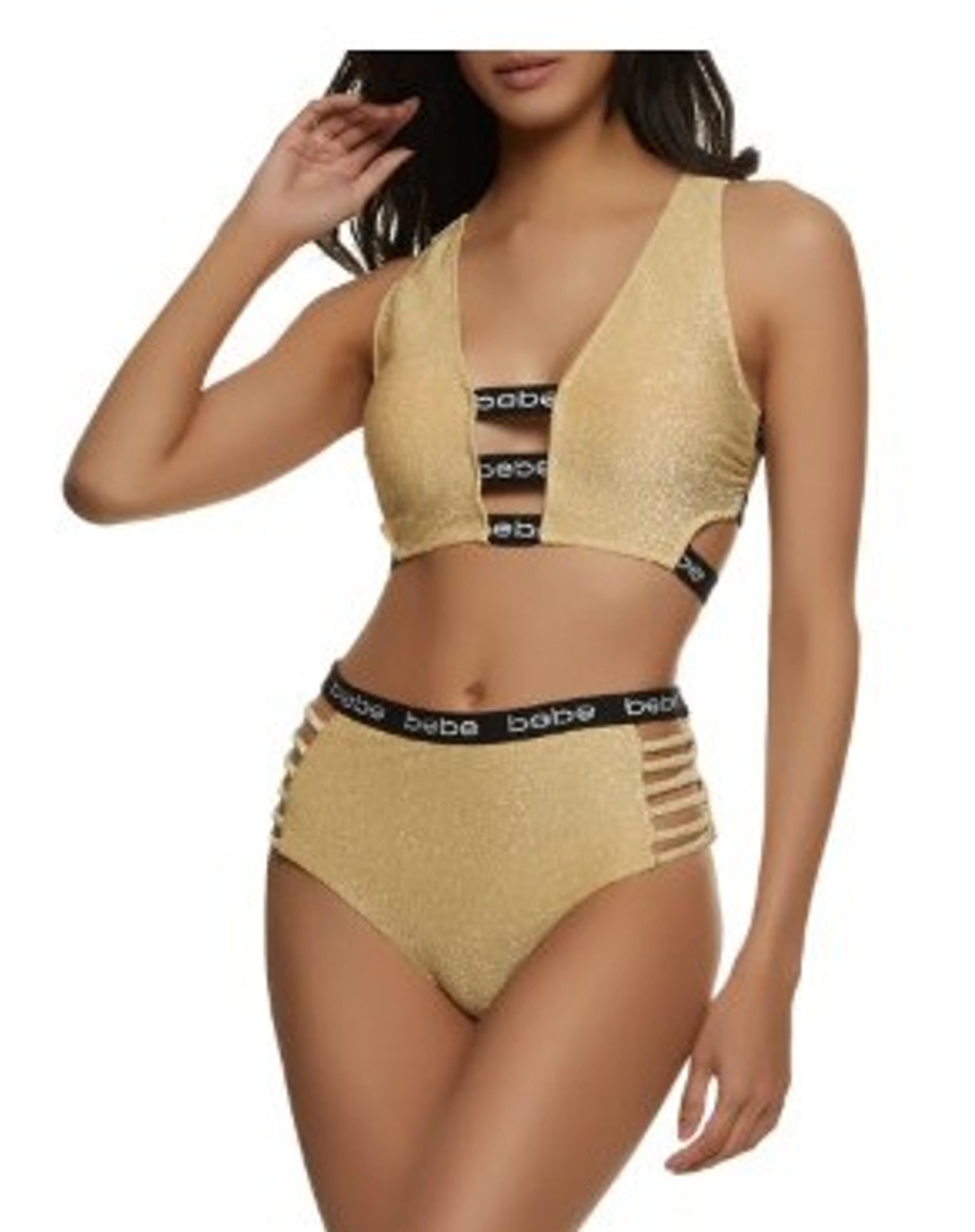 BEBE Gold Caged 2 Piece Bikini Set-Size L