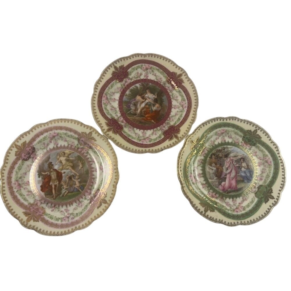 3 Imperial Crown China Austria Antique Porcelain Plates
