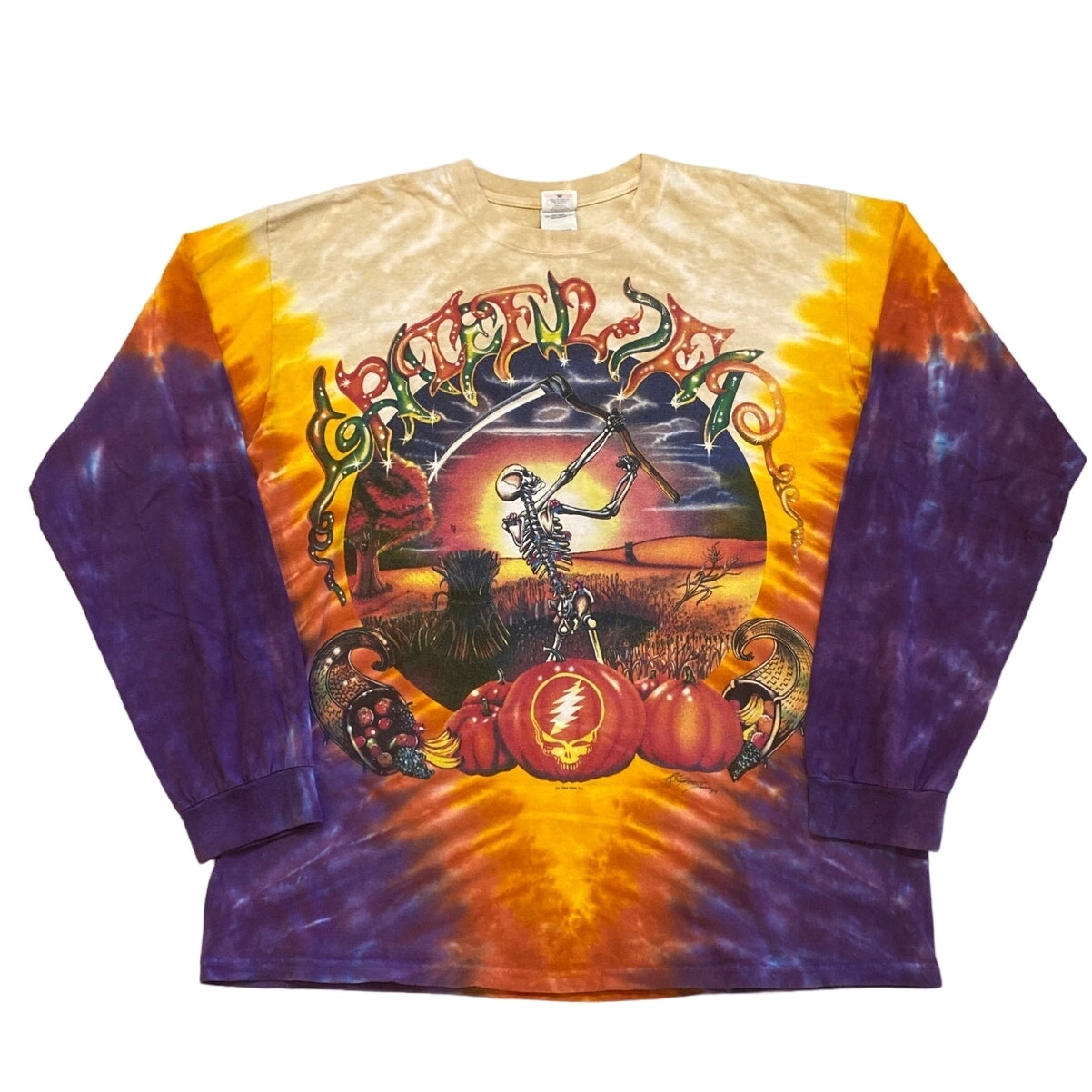 Vtg Grateful Dead Fall Concert T Shirt Mens Large Beige Tye Die Long Sleeve 90s