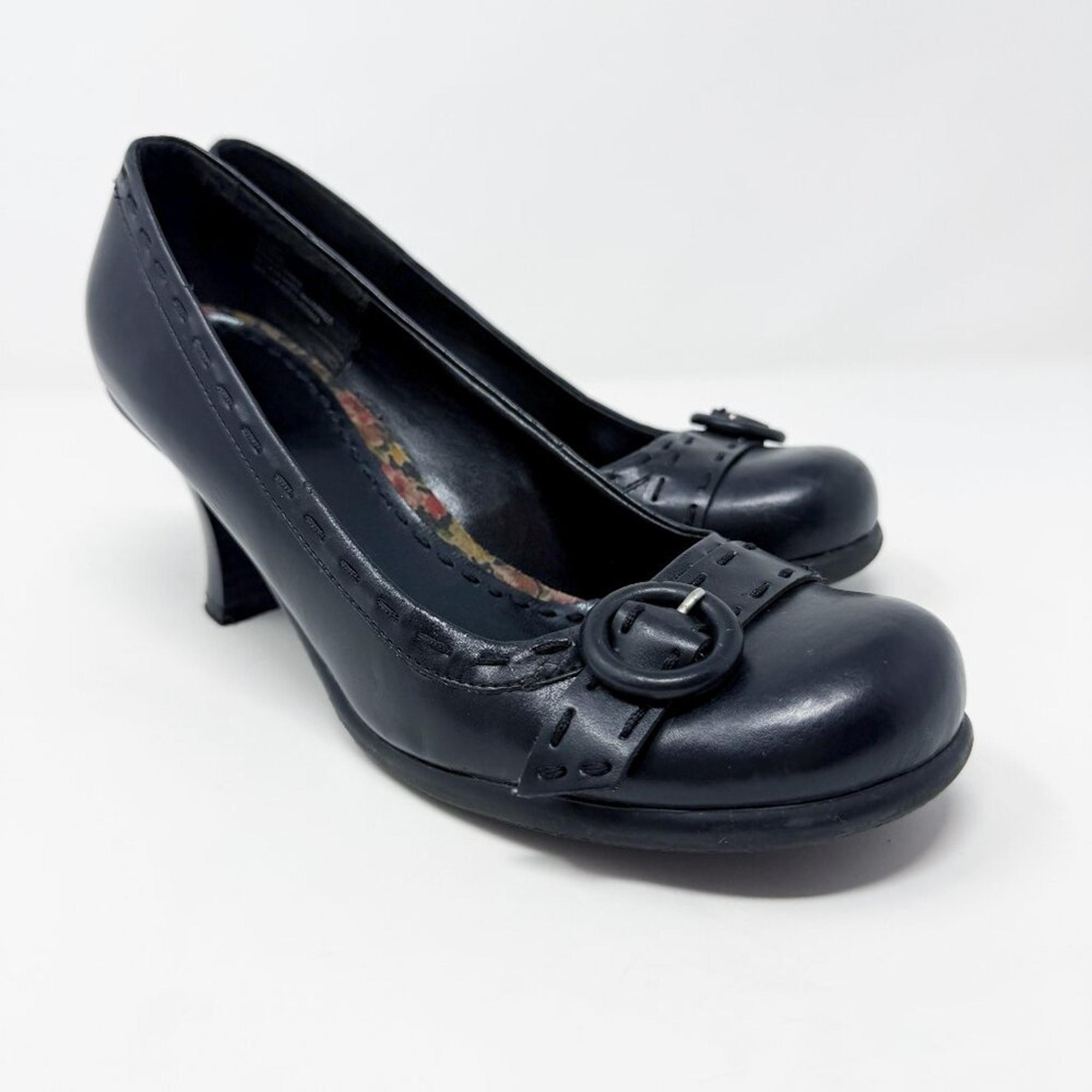 Vintage Y2K Candie’s Black Faux Leather Round Toe Heels Sz 9.5 EUC Buckle Detail