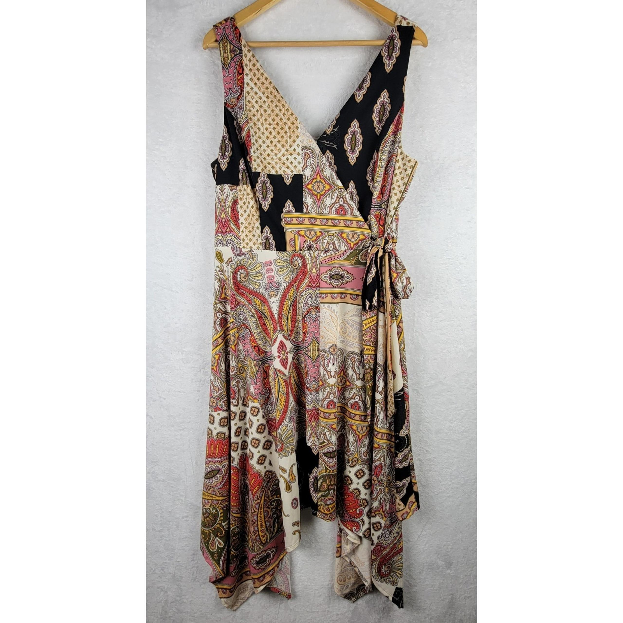Whimsical XL Maxi Sun Dress Boho Romantic Pullover Colorful Asymmetric Faux Wrap