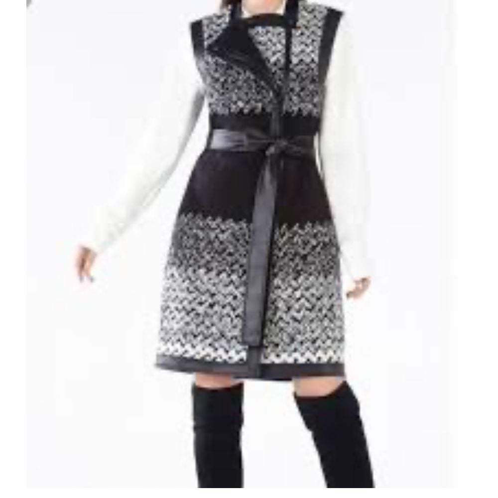 BCBG MAX AZRIA Women's XS Gray Mayson Chevron Ombre Jacquard Zip Jacket Dress